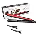 Wazor Professional Hair Straightener, 1 Inch 3D Floating Titanium Panel Ceramic Coated, Dual Voltage 100V~240V Auto Shut off with 2 Salon Clips, UK Plug, Red