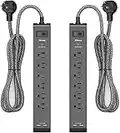 Power Bar - Extension Cord with 6 Outlets 2 USB Ports, Surge Protector 5-Foot Long Heavy-Duty Braided Extension Cords Flat Plug 900 Joules 15A Circuit Breaker Wall Mount for Home Office ETL Listed