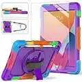 iPad 9th/8th/7th Generation Case, iPad 10.2 Case 2021/2020/2019, [Kid Proof] Ambison Full Body Protective Case with 9H Tempered Glass Screen Protector, 360° Rotatable Kickstand & Hand Strap (Purple)