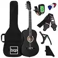 Best Choice Products 38in Beginner All Wood Acoustic Guitar Starter Kit w/Gig Bag, Digital Tuner, 6 Celluloid Picks, Nylon Strings, Capo, Cloth, Strap w/Pick Holder - Matte Black