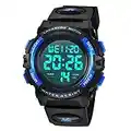 Kids Watch,Boys Watch for 6-15 Year Old Boys,Digital Sport Outdoor Multifunctional Chronograph LED 50 M Waterproof Alarm Calendar Analog Watch for Children with Silicone Band Blue