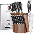 BRODARK Kitchen Knife Set with Block, Full Tang 15 Pcs Professional Chef Knife Set with Knife Sharpener, Food Grade German Stainless Steel Knife Block Set, Steel-king Series with Gift Box