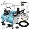 Master Airbrush Cool Runner II Dual Fan Air Compressor Professional Airbrushing System Kit with 3 Airbrushes, Gravity and Siphon Feed - Holder, Color Mixing Wheel, Cleaning Brush Set, How-To Guide