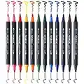 Watercolour Brush Pen Set,SAYEEC 12 Colours Dual Tip Brush Pens with Fineliner Tip Art Marker Soft Flexible Tip Durable Create Watercolor Effect - Best for Adult Coloring Book/Manga/Comic/Calligraphy