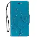 LEMORRY Flip Coque pour Samsung Galaxy S10e Etui Cuir Portefeuille Pochette Mince Bumper Protecteur Magnétique Fente Carte Silicone TPU Housse Cover pour Galaxy S10e, Herbe Chanceux (Bleu)