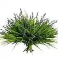 12 Bundles Artificial Plants Outdoor Fake Monkey Grass with Flowers for Pot Garden Verandah Decor for Window Garden Office Patio Hanging Planter Pathway Front Porch (Grass with Flowers)