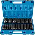 VEVOR Impact Socket Set 1/2 Inches 19 Piece Impact Sockets, Deep Socket, 6-Point Sockets, Cr-V, 1/2 Inches Drive Socket Set Impact 3/8 inch - 1-1/2 inch, with a Storage Cage, Blue