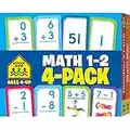 School Zone - Math 1-2 Flash Card 4-Pack - Ages 4+, Addition, Subtraction, Numbers 0-100, Math War Game, and More (Flash Card 4-pk)