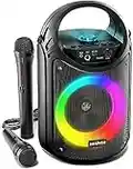 MASINGO 2023 NEW Bluetooth Karaoke Machine for Adults and Kids with 1 Wireless Karaoke Microphone and 1 Wired Mic - PA Portable Speaker System with LED Party Lights - Best Birthday Gift - Burletta C10