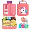 Lehoo Castle Lunch Box for Kids, 1300ml Toddler Bento Box Lunch Containers with 4 compartments, Kids Bento Lunch Box with Sauce Jar/Spoon & Fork