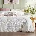 Bedsure Duvet Cover Queen Size - Queen Duvet Cover Set, Boho Bedding Queen for All Seasons, 3 Pieces Embroidery Shabby Chic Spring Bedding Duvet Covers (White, Queen, 90x90)