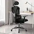 KERDOM Chaise de Bureau Ergonomique, Fauteuil de Bureau en Maille Respirante Confortable avec Support Lombaire, Appuie-tête et accoudoir réglables,d'ordinateur à Haut Dossier,Noir