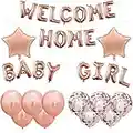 UYDF Decorazioni Baby Shower Ragazze "WELCOME HOME BABY GIRL" Lettere ad Elio Palloncini Foil Decorazione Oro Rosa Palloncino in Lattice con Paillettes di Benvenuto a Casa per Neonata Festa Famiglia