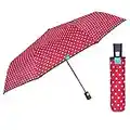 PERLETTI Ombrello Portatile Rosso con Pois Bianchi - Ombrellino Pieghevole Antivento Resistente Automatico - Ombrello Piccolo Donna Elegante Mini - Apertura Automatica Diametro 96 cm (Rosso con Pois)