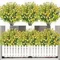 CEWOR 9 Bundles Artificial Flowers for Outdoors, Fake Flowers in Bulk Plastic Plants UV Resistant Faux Greenery Boxwood for Hanging Planters Vase Indoor Outside Decorations (Yellow)