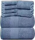 White Classic Resort Collection Soft Bath Towel Set | Luxury Hotel Plush & Absorbent Cotton | 2 Bath Towels, 2 Hand Towels and 4 Washcloths [8 Piece, Blue]
