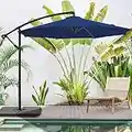 BLUU BANYAN 10 FT Patio Offset Umbrella Outdoor Cantilever Umbrella Hanging Umbrellas, 24 Month Fade Resistance & Water-repellent UV Protection Solution-dyed Fabric Canopy with Infinite Tilt, Crank & Cross Base (Navy Blue)