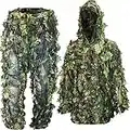 AYIN Ghillie Suit for Men, Hunting Suits for Men, 3D Leaf Bush Gillie Suit Camo for Turkey Hunting, Woodland Gilly Suits, Hooded Gillies for Men or Youth Camo Hunting Suits (LG/XL, Green Leaf)