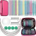 24 Pieces Aluminum Interchangeable Circular Knitting Needle Set with 1 Storage Case, 13 Size Interchangeable Crochet Needles for Knitting