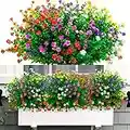 Jusvenmt 12 Bundles Artificial Flowers Outdoor Fake Flowers UV Resistant, Plastic Greenery Shrubs Plants Faux Flowers for Outside Indoor Garden Hanging Baskets Window Box Decoration (Multicolor)