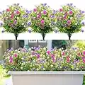 8 Bundles Artificial Fake Flowers, 3 Colors Outdoor Faux Plastic Bouquet Shrubs Plants for Indoors Outdoor Hanging Basket Garden Window Box Wedding Party Decoration (Purple Fuchsia White)