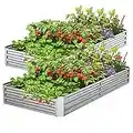 Mr IRONSTONE 2 pcs 4x8x1ft Galvanized Metal Raised Garden Bed for Vegetables, Outdoor Garden Raised Planter Box for Backyard Flowers Herbs Fruits, Planter Raised Beds with Gardening Gloves