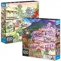 2-Pack of 1000-Piece Jigsaw Puzzles, Amalfi Coast & Japan Garden | Puzzles for Adults and Kids Ages 8+, Amazon Exclusive