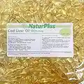 Cod Liver Oil Capsules 1000mg 365 High Strength Omega 3 Softgels, EPA DHA Vitamins A & D3, Full Year Supply, Gluten Free, by NaturPlus