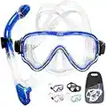 Tyuodna Dry Snorkel Set, 180° Wide View Diving Goggle, Anti-Fog Anti-Leak Tempered Glass Adult Safety Scuba Mask, Easy Breathing Face Mask Snorkelling Gear, Blue, Pink, Green, Black, 45 x 25x 7.5 cm