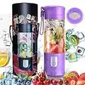 Mini presse-agrumes électrique USB de sécurité, mixeur de jus de fruits, mini portable rechargeable, pour écraser la glace et le mixeur, bouteille d'eau de 420–530 ml (violet)