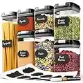 Chef's Path Airtight Food Storage Containers Set - 7 PC - Pantry Organization and Storage 100% Airtight, BPA Free Clear Plastic, Kitchen Canisters for Flour, Sugar and Cereal, Labels & Marker (Black)