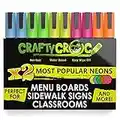 Crafty Croc Liquid Chalk Markers, Neon Chalk Pens Glow Under Blacklight, Includes 2 Each Fluorescent Yellow, Blue, Green, Orange and Pink (10 Pack)