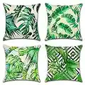 Artscope Extérieur Housse de Coussin, Lot de 4 Imperméable Plante Tropicale Verte Motif Canapé Taie d'oreiller pour Patio Jardin Salon Chambre Décoration, 45x45cm -C