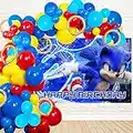 Sonic Birthday Party Supplies, 89Pcs Sonic Party Balloons Set Includes Sonic Theme Backdrop and Balloons for Sonic Party Supplies
