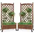 Best Choice Products Set of 2 48in Wood Planter Box & Diamond Lattice Trellis, Mobile Outdoor Raised Garden Bed for Climbing Plants w/Drainage Holes, Optional Wheels - Walnut