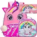 Toddler Backpack for Girls, 3pcs Unicorn Sequin Preschool Bookbag with Lunch Box,Cute Kindergarten School Bag