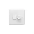 Lieber Silk White Dimmer and Rocker Wall Light Switch Combo (2 gang, 2 Way Switch & Trailing Dimmer) suitable for LED, Incandescent and Halogen Bulbs | Soft-Start and Flicker Free Technology