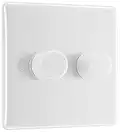 BG Electrical 882-01 Double Round Push Button Intelligent Dimmer Light Switch, White Moulded, Round Edge, 2-Way, 8.6 cm*4.5 cm*8.6 cm