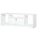 HOMCOM Meuble TV Banc TV Design Contemporain - 3 niches, Placard Double Porte - dim. 120L x 30l x 41H cm - Panneaux Particules Blanc