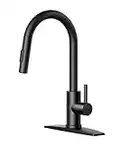 FORIOUS Black Kitchen Faucet, Kitchen Faucets with Pull Down Sprayer, Stainless Steel High Arc Single Handle Kitchen Sink Faucet, for RV, Laundry, Single Hole and 3 Hole Deck Mount