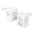 2 Pack European Travel Plug Adapter, International Power Adapter with 3 Outlets USB Charging Ports(1 C), Type C Essentials to Most Europe EU Spain Italy France Germany