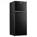 Upstreman 4.0 Cu.Ft Compact Refrigerator with Freezer, Large Capacity Double Door Mini Fridge for Dorm, Office, Bedroom,Adjustable Thermostat, Black-BR401