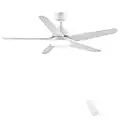 CJOY Ceiling Fan with Lighting and Remote Control Quiet, Lamp with Fan Flat White 52 Inches AC 5 Blades Ceiling Fan with Lights Led 24W for Bedroom Living Room