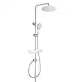 JOHO Columna de Ducha sin Grifo Ducha Para Baños Columna de Hidromasaje Set de Ducha sin Thermostato Monomando Barra Altura Ajustable Acero Inoxidable con Estante y Cabezal Ducha D20cm