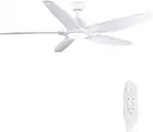 Newday 60'' White Ceiling Fans with Lights and Remote, Modern, Noiseless Reversible DC Motor, Large Indoor, Kitchen, Bedroom, Living Room