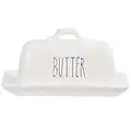 Luciano Housewares Farmhouse Modern Ceramic Butter Dish, 7.25 inches, White