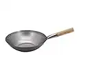 Vogue Flat Base Mild Steel Wok Frying Pan 330mm, Heat-Resistant Wooden Handle, Rustic Design, Commercial Restaurant or Home Kitchen Use | K296