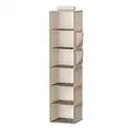 YOUDENOVA Étagère de Penderie à Suspendre Pliable,6 Niveaux,Rangement de Placard Suspendu,Organisateur de Vêtements avec Renfort Intérieur,Rangement Chaussure Beige