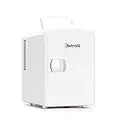 AstroAI Mini Refrigerador, Mini Nevera Portátil para el Skincare 4L 6 Latas de Refrescos, Mini Neveras 220V/12V para Enfriar y Calentar (Blanco)