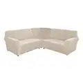 Sectional Corner Sofa Covers 5 Seat L-Shaped Sectional Couch Slipcovers 3 Piece Velvet Stretch Soft Washable Furniture Sofa Protector for 5-Seater Corner Sofas (Beige)